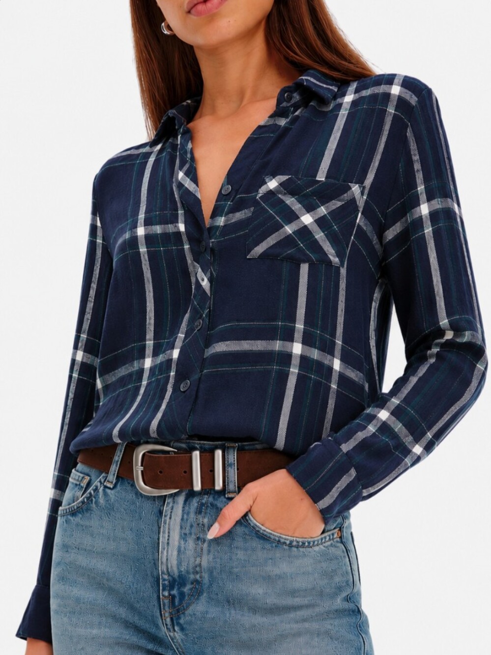 Rails Hunter Plaid Button Down Shirt Women's S Midnight Forest 100% Rayon